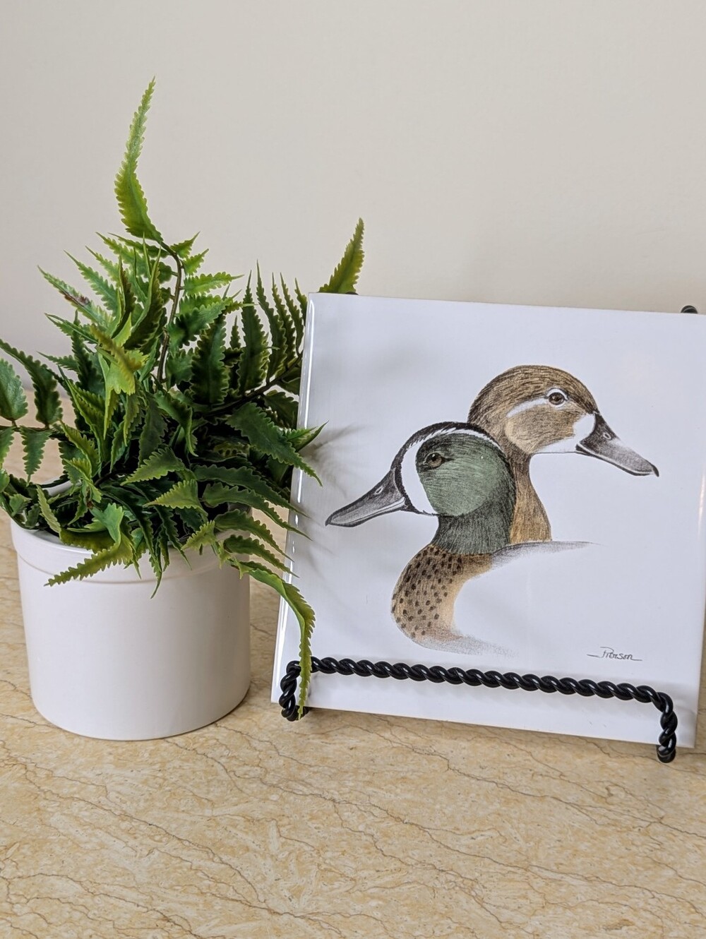 Vintage Delano Studios Duck Pierson Art Tile Trivet Stamped Cork Back - Picture 9 of 9